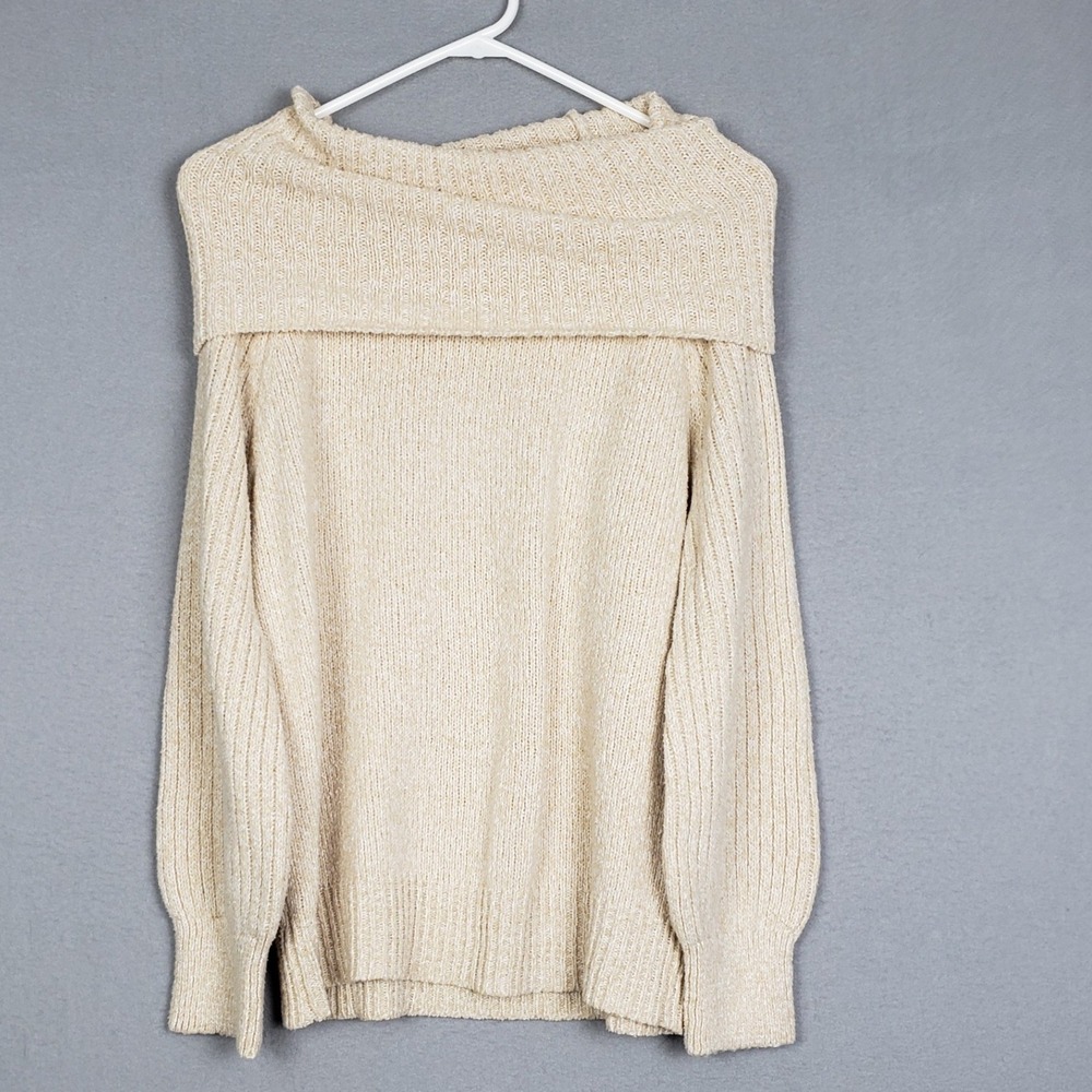 Nine West Size S Off Shoulder Knit Sweater Cream Preppy Euro Parisian Balletcore